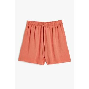 Pantaloni scurti casual pentru femei, cu elastic in talie, culoare uni, din amestec de in imagine