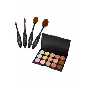 Pachet Trusa concealer si corector 15 culori + Set 4 pensule ovale machiaj Real Techniques imagine