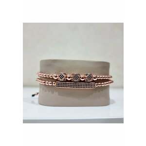 Set 2 bratari Charm din otel inoxidabil si zirconiu - Unisex - rosegold -16-22 cm imagine