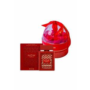 Set cadou Joy Together - Apa de parfum Now Rouge 100 ml + cutie cu trandafiri de sapun in cupola si lantic cu pandativ imagine