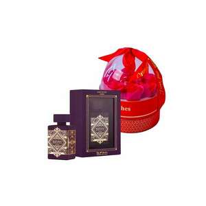 Set cadou Joy Together - Apa de parfum Bade'e Al Oud Amethyst 100 ml + cutie cu trandafiri de sapun in cupola si lantic cu pandativ imagine