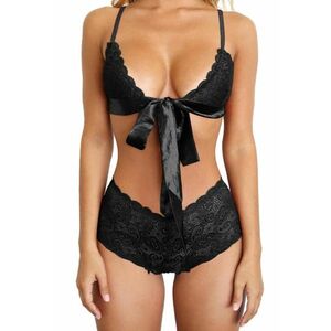 Set lenjerie sexy 2 piese - dantela - sutien si chilot talie inalta cu decupaj brazilian - EFAYN RO imagine