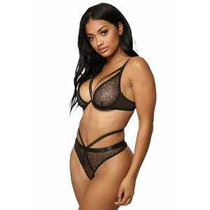 Set lenjerie sexy 2 piese - sutien si chilot - cu plasa - negru - EFAYN imagine