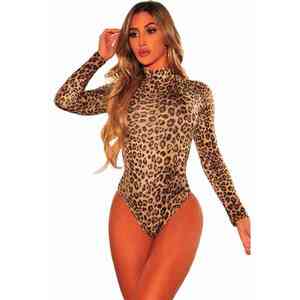 Costum de baie intreg - maneca lunga - guler inalt - slip brazilian - imprimeu animal print - EFAYN imagine