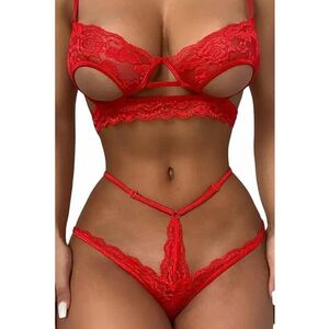 Lenjerie sexy - set 2 piese - sutien si chilot tanga - model super hot - dantela - EFAYN imagine