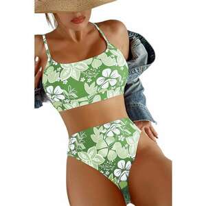 Costum de baie dama - 2 piese - model floral - sutien tip bustiera si chilot cu talie inalta - EFAYN imagine