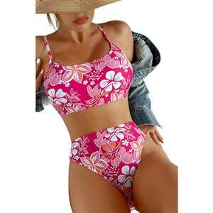 Costum de baie dama - 2 piese - model floral - sutien tip bustiera si chilot cu talie inalta - EFAYN imagine