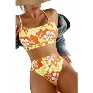 Costum de baie dama - 2 piese - model floral - sutien tip bustiera si chilot cu talie inalta - EFAYN imagine