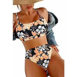 Costum de baie dama - 2 piese - model floral - sutien tip bustiera si chilot cu talie inalta - EFAYN imagine