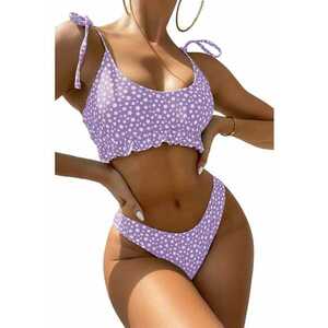 Costum de baie dama - 2 piese - model sexy trendy cu floricele - sutien tip bustiera cu volanas si chilot decupaj clasic croi ingust - EFAYN imagine