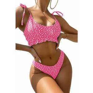 Costum de baie dama - 2 piese - model sexy trendy cu floricele - sutien tip bustiera cu volanas si chilot decupaj clasic croi ingust - EFAYN imagine