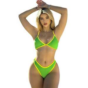 Costum de baie dama - 2 piese - model sexy summer sweet lime - sutien tip bustiera cupe triunghiulare si chilot croi clasic decupaj ingust - EFAYN imagine