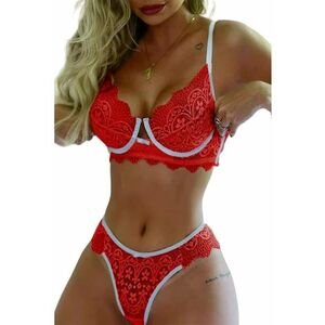 Lenjerie sexy dama - set 2 piese - sutien si chilot - model contrast cu intaritura pe margine - EFAYN imagine