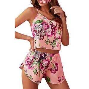 Lenjerie sexy dama - set 2 piese - top tip bluza scurta cu bretele reglabile si pantaloni scurti asortati - model floral summer dream - EFAYN imagine