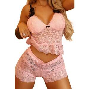 Pijama sexy dama - set 2 piese - top si pantaloni scurti - model romantic pink - EFAYN imagine