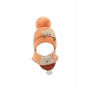 Caciula pentru copii - set doua piese - model pom pom cu ursulet curios - fular asortat tip guler - tematica I’m a friendly little bear - 12 luni – 2 ani - EFAYN imagine