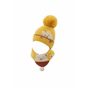 Caciula pentru copii - set doua piese - model pom pom cu ursulet curios - fular asortat tip guler - tematica I’m a friendly little bear - 12 luni – 2 ani - EFAYN imagine