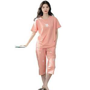 Pijama dama - set doua piese - bluza maneca scurta si pantaloni trei sferturi - model minimalist - simplu delicat - tematica be cozy - EFAYN imagine