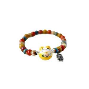 Bratara - model cu margele si pisica simpatica - tematica lucky cat - elastica - unisex - EFAYN imagine