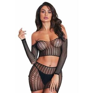 Lenjerie sexy dama - set 2 piese - top cu umeri goi - maneci lungi si fusta scurta - model provocator mulat - tematica felling hot - EFAYN imagine