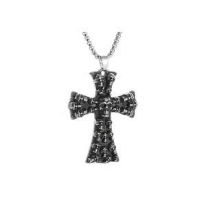 Lant retro gotic cu pandantiv cruce formata din capete de schelet - model exorcism - tematica religioasa - unisex - EFAYN imagine