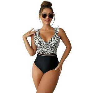 Costum de baie dama - o piesa - model cozy cu volanas la decolteu - imprimeu animal print - tematica wild summer - EFAYN imagine