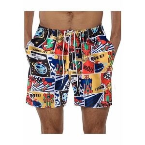 Pantaloni scurti de baie tip sort - barbati - model cu robotei - imprimeu grafic cartoon - prindere cu snur - tematica space man - uscare rapida - EFAYN imagine