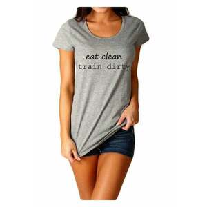 Tricou dama gri - Eat Clean Train Dirty imagine