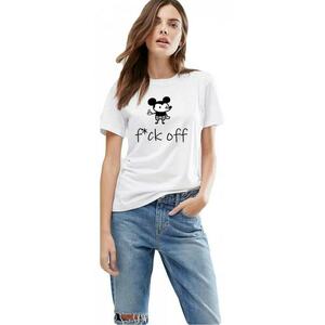 Tricou dama alb - f*ck off Mickey Mouse imagine