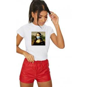 Tricou dama alb - Mona Lisa in Pandemie imagine