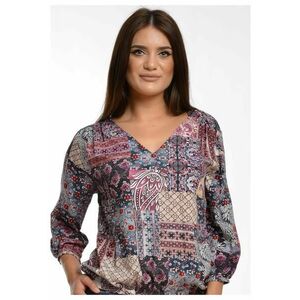 888121490-Bluza Dama Muticolora cu imprimeu si decolteu V imagine