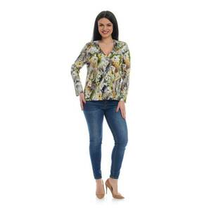 Bluza de dama - multicolora - cu imprimeu floral si decolteu in V imagine