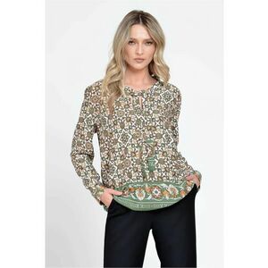 888143231-Bluza Dama cu Maneca lunga si Funda - Verde cu Imprimeu Combinat imagine