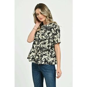 888142604-Bluza Dama - Peplum - din Viscoza - Crem cu Negru si model Floral imagine