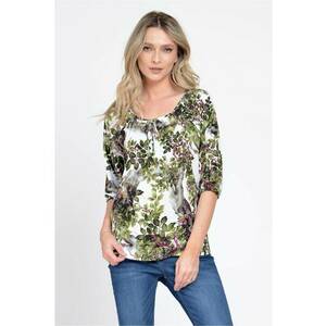 888143224-Bluza IE Dama cu Maneca 3 sferturi - model Floral - alb cu verde imagine