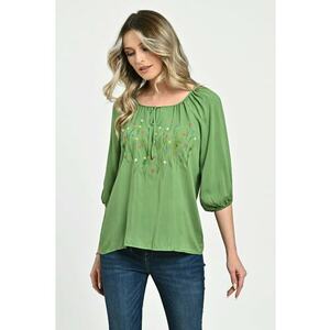 888144279-Bluza Dama tip IE - verde cu pictura manuala imagine