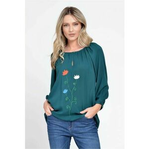 888143233-Bluza Dama cu Maneca 3 sferturi - Ampla - Verde cu pictura realizata manual imagine