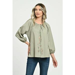 888144277-Bluza Dama cu Maneca 3 sferturi - verde cu pictura manuala imagine