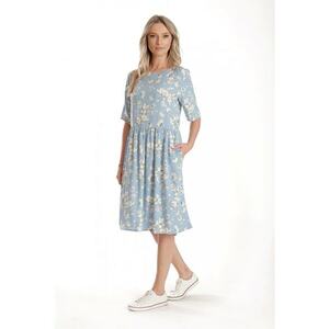 888144385-Rochie Medie Dama V272 - Bleu cu flori albe imagine