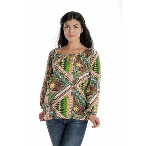 888144254-Bluza Dama - cu Maneca lunga tip IE - Verde cu Imprimeu Multicolor imagine