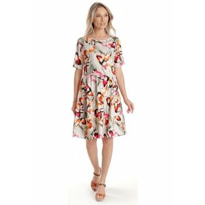 888144391-Rochie cu Volane Dama V278 - Crem cu Imprimeu Floral imagine