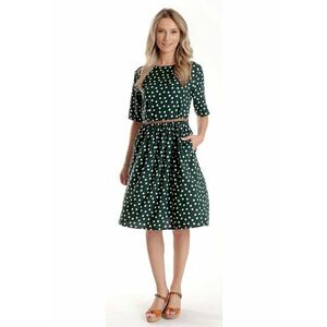 888144386-Rochie Medie Dama V273 - Verde inchis cu buline albe imagine