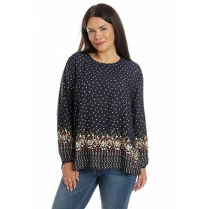 Bluza de dama Vascoza cu chenar - albastru inchis si model floral imagine