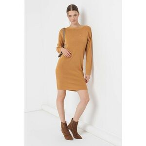 Rochie casual, de culoare camel, cu maneca scurta imagine