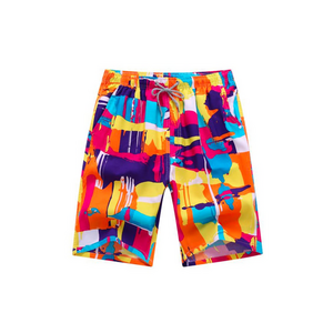 Pantaloni scurti de baie tip bermude - cu imprimeu abstract vesel - barbati - uscare rapida - EFAYN imagine