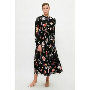 Rochie midi evazata cu guler Mao si model floral imagine