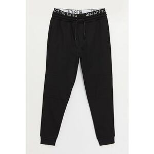 Pantaloni jogger slim fit cu banda text in talie imagine