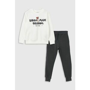 Set din amestec de bumbac cu bluza de trening si pantaloni de trening uni imagine