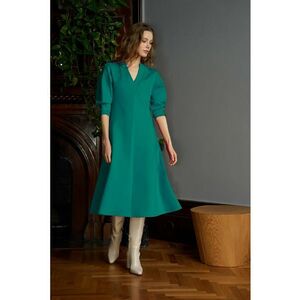 Rochie eleganta verde cu maneci bufante imagine