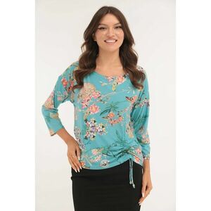 Bluza aqua cu print floral si cu siret lateral imagine